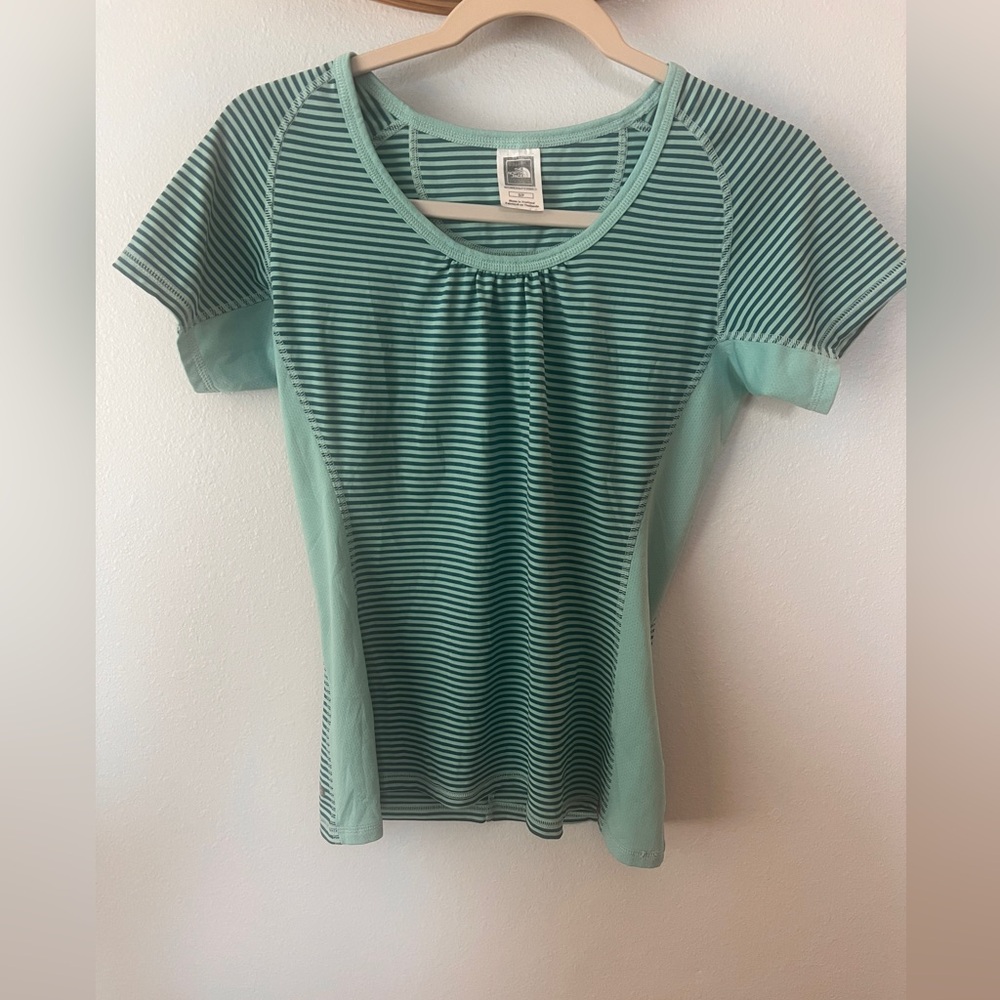 The North Face Teal Striped Short Sleeve Tee